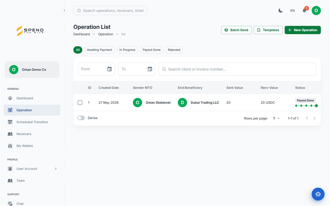 StableNet operation list with live payout status